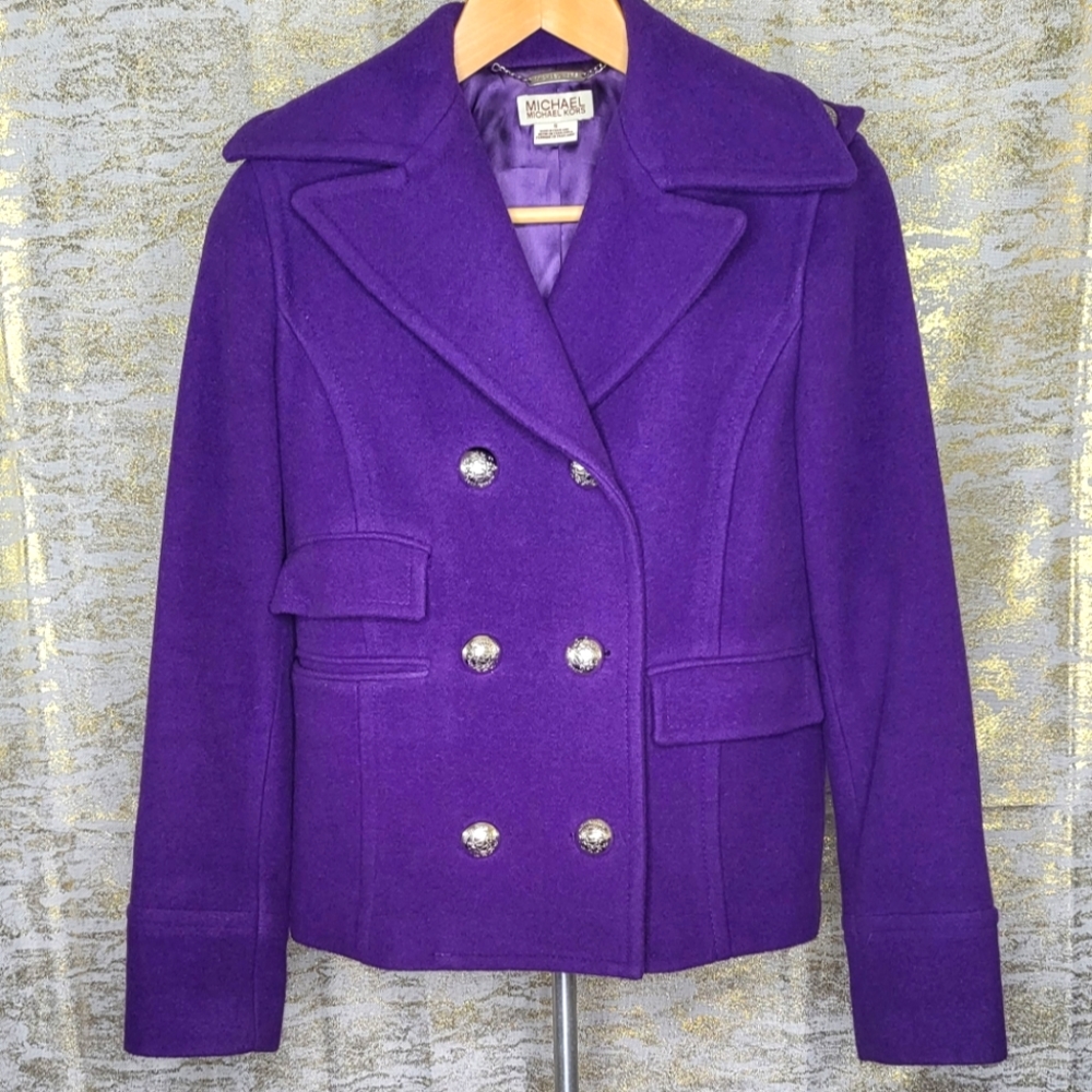 Michael Kors purple double breastfed  pea coat size Small